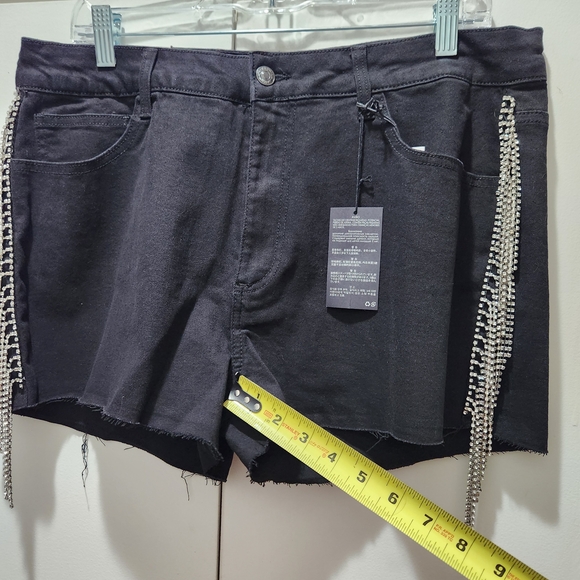 Glamorous Black Jean Shorts with Silver Accents - Picture 6 of 6